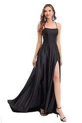 GOOSPRAN Women's satinprome Dress Long Train Side