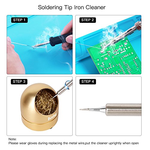 Kaisiking Soldering Iron Tip Cleaner Solder Tip Cleaning Wire and Holder Station Soft Coiled Brass with 3 Pcs Solder Tip Cleaning Wire and 1 Pcs Holder For Cleaning Soldering Irons and Tips