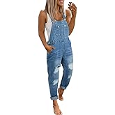 utcoco Women's Fashion Jean Bib Overalls Adjustable Straps Ripped Distressed Denim Denim Pants