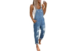 utcoco Women's Fashion Jean Bib Overalls Adjustable Straps Ripped Distressed Denim Denim Pants