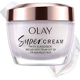 Olay Super Cream with Sunscreen SPF 30, Fragrance Free Lightweight Face Moisturizer with Sun Protection, 5-in-1 Skin Care - Hydrating, Brightening - Niacinamide, Vitamin C, Collagen, 1.7 oz