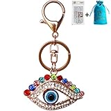Bolbove Shiny Evil Eye Keychain Sparkling Keyring Crystal Rhinestones Purse Pendant Handbag Charm
