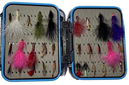 Integrity1 Assorted Wet & Dry Fishing Flies for Trout, Other Fish, Flies Come with Double Sided, Durable, Waterproof Case - Flies are Hand Tied, Sizes #8#10 and #12 (48 w)