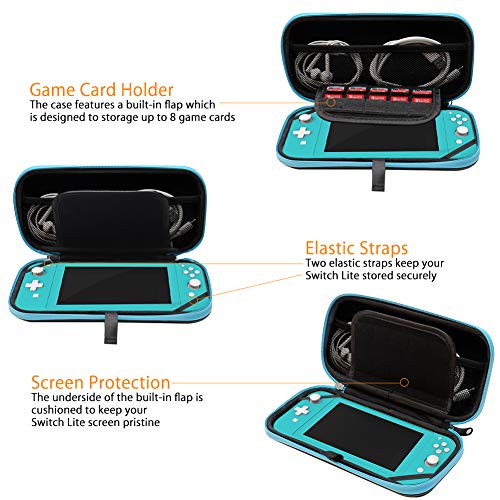 Carrying Case for Nintendo Switch Lite,COCASES Portable Hard Shell with 10 Game Cartridges Protective Travel Case Pouch for Nintendo Switch Lite Console & Accessories, Black