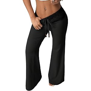 Luckydora Women's Low Rise Flare Pants Flowy Comfortable Crochet Beach Coverup Fitted Vacation Aesthetic Spring 2026 Bottoms