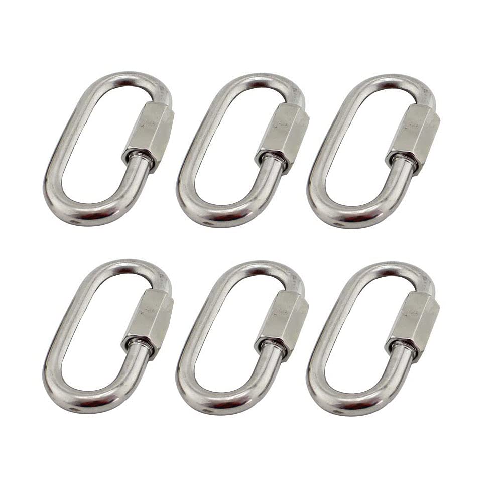 BuxiuGK 6Pcs M5 Quick Chain Links,304 Stainless Steel Heavy Duty D Shape Locking Quick Link Chain Connector Lock Screw Carabiner Max 120kg