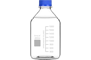 stonylab Graduated Storage Bottles with GL45 Screw Cap, 2000 ml Glass Clear Round Lab Reagent Media Storage Bottles with Blue