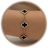 CORSMGSE 18K Gold Plated Clover Lucky Bracelet for Women Gold White Black Pink Green Red Blue Adjustable Double Sided Flower Four Leaf Link Bracelets Trendy Jewelry Gifts for Women Men