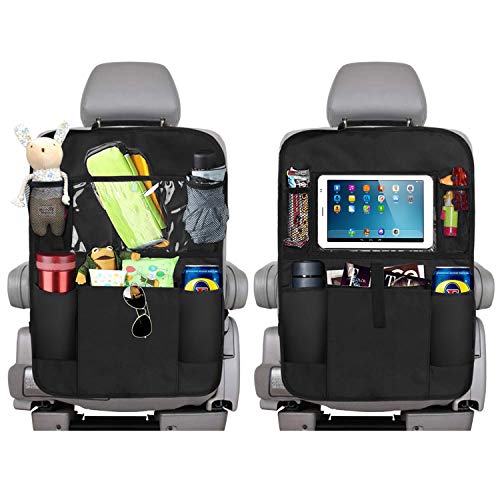 Fullsexy 2 Pack Car Backseat Organizer with Touch Screen Tablet Holder, Waterproof Kick Mats Back Seat Protector with 5 Storage Pockets for Kids (25" X 18")