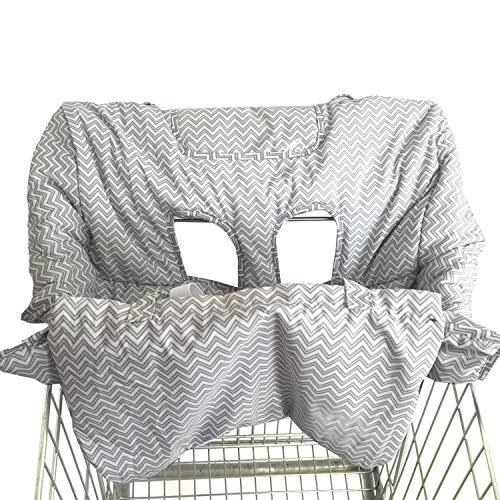 2-in-1 Shopping Cart and High Chair Cover for Baby~Padded~Fold'n Roll Style~Portable with Free Carry Bag (Gray Chevron)