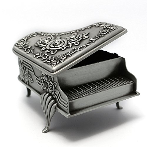 Naimo New Vintage Piano Design Jewelry Box Decorated with Rose Sculpture Creative Gift Present (Large piano)