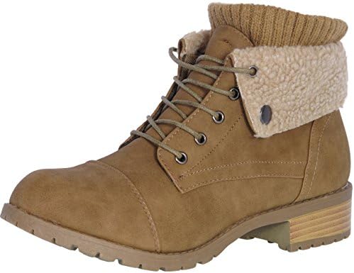 Stella Ella Steven Ella\' Lace Up Foldover Sherpa Ankle Boot (10, Camel)'