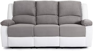 Loungitude Canape De Relaxation 3 Places En Pu Blanc Et Microfibre