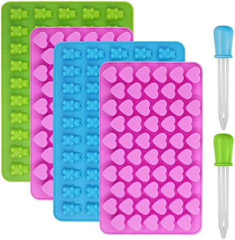 Yucoolmoldes De Silicona Y Bandejas Para Cubitos De Hielo Paquete De 4 Moldes Para Gelatina De Gomitas Moldes De Chocolate Moldes De Caramelo De Oso De Gomita Con 2 Cuentagotas Extra