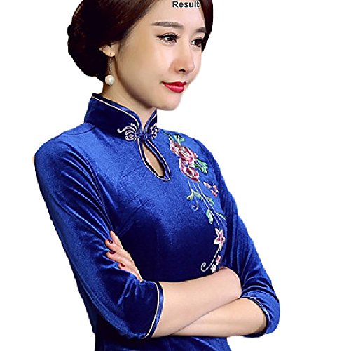 [Absolutely Glitter] Women's Chinese Qipao Long Velvet Dress Gown Cheongsam Size XL