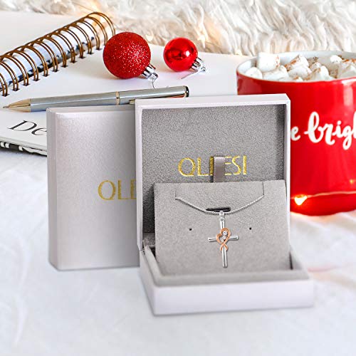 Silver Heart Pendant Necklace for Women - White Gold Necklace Jewelry for Mom Mother (Rose Gold Pendant)