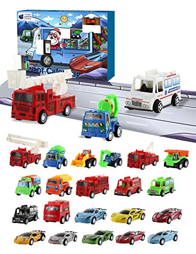 Purple Ladybug Novelty Car Stocking Stuffer Toy Cars 2019 Advent Calendar for Kids, with 24 Different Pull Back Vehicles Including Race Cars, Construction Vehicles! Perfect for Boys!