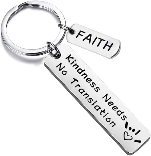 Amazon Com Feelmem Asl Keychain Sign Language Jewelry Asl Sign Language Gift Interpreter Gift Asl Jewelry Speech Language Pathologist Jewelry Thank You Gift Kindness Needs No Translation Keychain Asl Kindness Jewelry