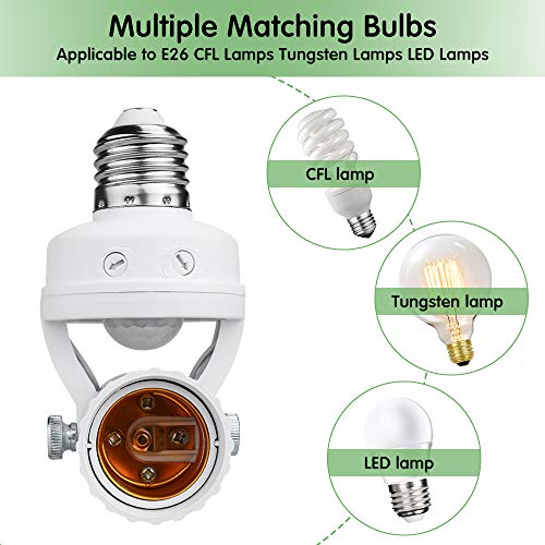 8T8 Motion Sensor Light Socket, PIR Motion E26 Screw Bulb Adapter, Adjustable Auto On/Off Night Light Control Smart sensor bulb adapter for Storage Room, garage light (Manual Sensor_1) - Thumbnail 6