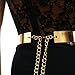 Womens Metal Mirror Waist-Belt Metallic Belt Obi Wide- Golden, Large (30-36 inch)