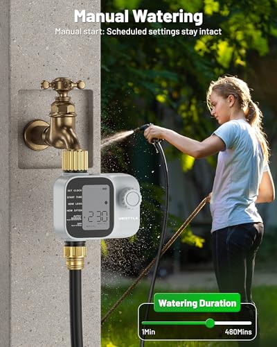 [2026 All-New] Water Timer, Unistyle Hose Timer for Sprinkler Irrigation, Brass Inlet, Automatic Watering System for lawn & Garden Plants, Auto/Manual/Delay Modes, Easy to Set up, Precise Control