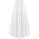 BOMAROLAN Women's Maxi Skirts Summer Elastic High Waist Boho Flowy Skirt A Line Long Skirts Ruffle Swing Beach Skirts