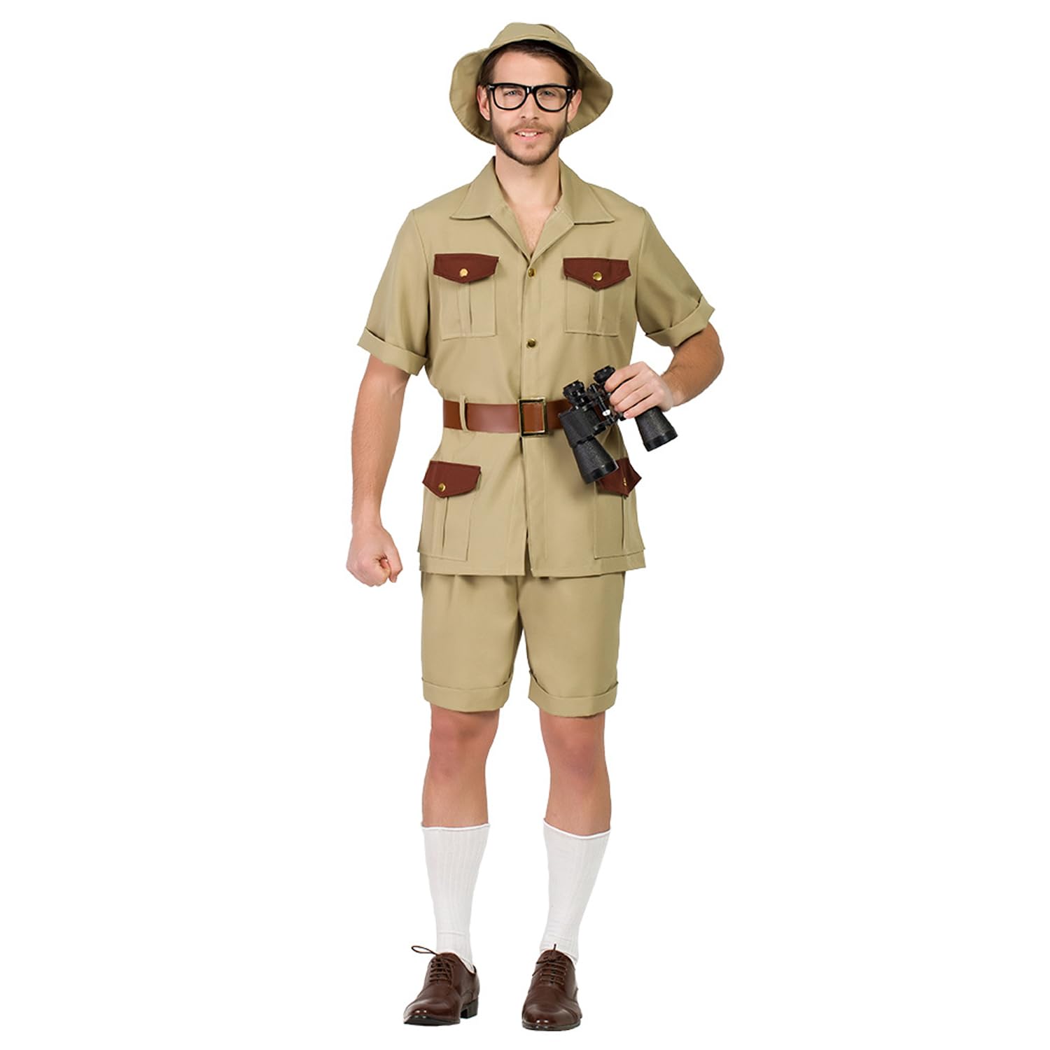Boland Safari Ranger Costume for Adults – 4-Piece Explorer Outfit with Hat, Shirt, Shorts & Belt – Beige & Brown Animal Keeper Fancy Dress Medium/Large