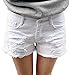 chouyatou Women's Perfectly Fit 5-Pockets Ripped Denim Jean Shorts (L-US 12, White)