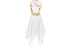 XUNZOO Liturgical Praise Dance Worship Sleeveless for Women Color Block Tunic Irregular Hem Lyrical Dance Dress