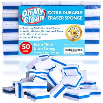(50 Pack) Extra Durable Eraser Sponge - Extra Thick, Long Lasting, Premium Melamine Sponges in Bulk - Multi-Purpose Power Scrubber - Bathroom, Kitchen, Floor, Bathtub, Toilet, Baseboard, Wall Cleaner