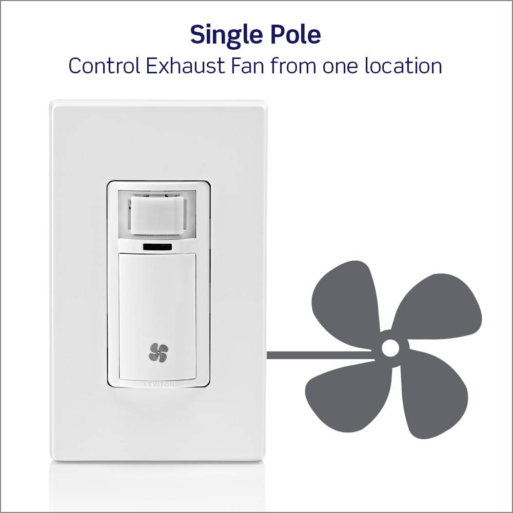 Leviton Humidity Sensor Switch for Bathroom Exhaust Fan, Automate Ventilation, Air Circulation, Moisture Control, ¼ HP, Single Pole, DHS05-1LW, White