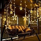 YUNLIGHTS Star Curtain String Lights 12 Stars 138 LEDs, Window Curtain Lights, Waterproof Wall Fairy Light for Wedding Party Home Bedroom Patio Garden Christmas Decoration (Warm White)