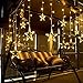 YUNLIGHTS Star Curtain String Lights 12 Stars 138 LEDs, Window Curtain Lights, Waterproof Wall Fairy Light for Wedding Party Home Bedroom Patio Garden Christmas Decoration (Warm White)