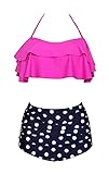 Dellukee Women's Retro Ruffle High Waist Two Piece