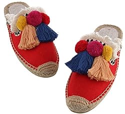 U-lite Women's Comfort Red Tassel & Fluffy Ball