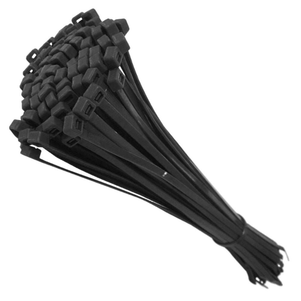 100 Tie Wraps Cable Ties Fasteners Wire Zip Strap Cord Strong Nylon Plastic Durable (Medium 203mm, Black)