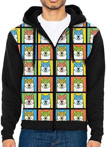Retroline Shiba Inu Dog Pop Block Men's Full-Zip Hooded Sweatshirt Pullover Hooded Shirts Pocket S