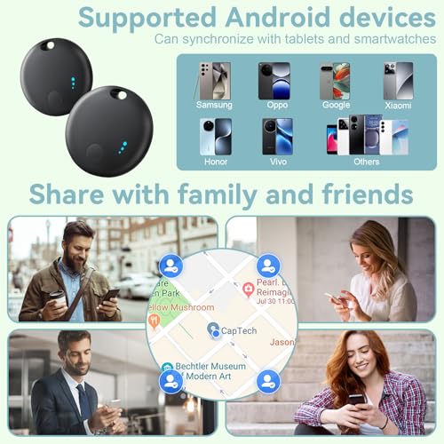 Android Air Tracker, 4 PCS Smart Tracker Tag GPS Key Locator Compatible with Find Device(Android Only), Bluetooth Tracker Tag Compatible for Wallets, Keys, Backpacks (Black)