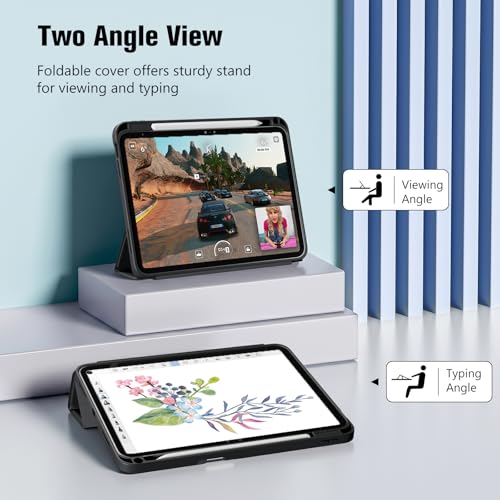ProCase iPad A16 11th/10th Generation Case (2025/2022) with 1 Screen Protector, Pencil Holder, Soft TPU, Support Touch ID and Auto Wake/Sleep - Black