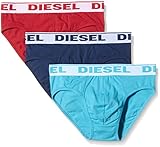 Diesel Men's 3-Pack Andre Cotton Stretch Briefs, Red/Turquoise/Blue, Small