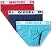 Diesel Men's 3-Pack Andre Cotton Stretch Briefs, Red/Turquoise/Blue, Large