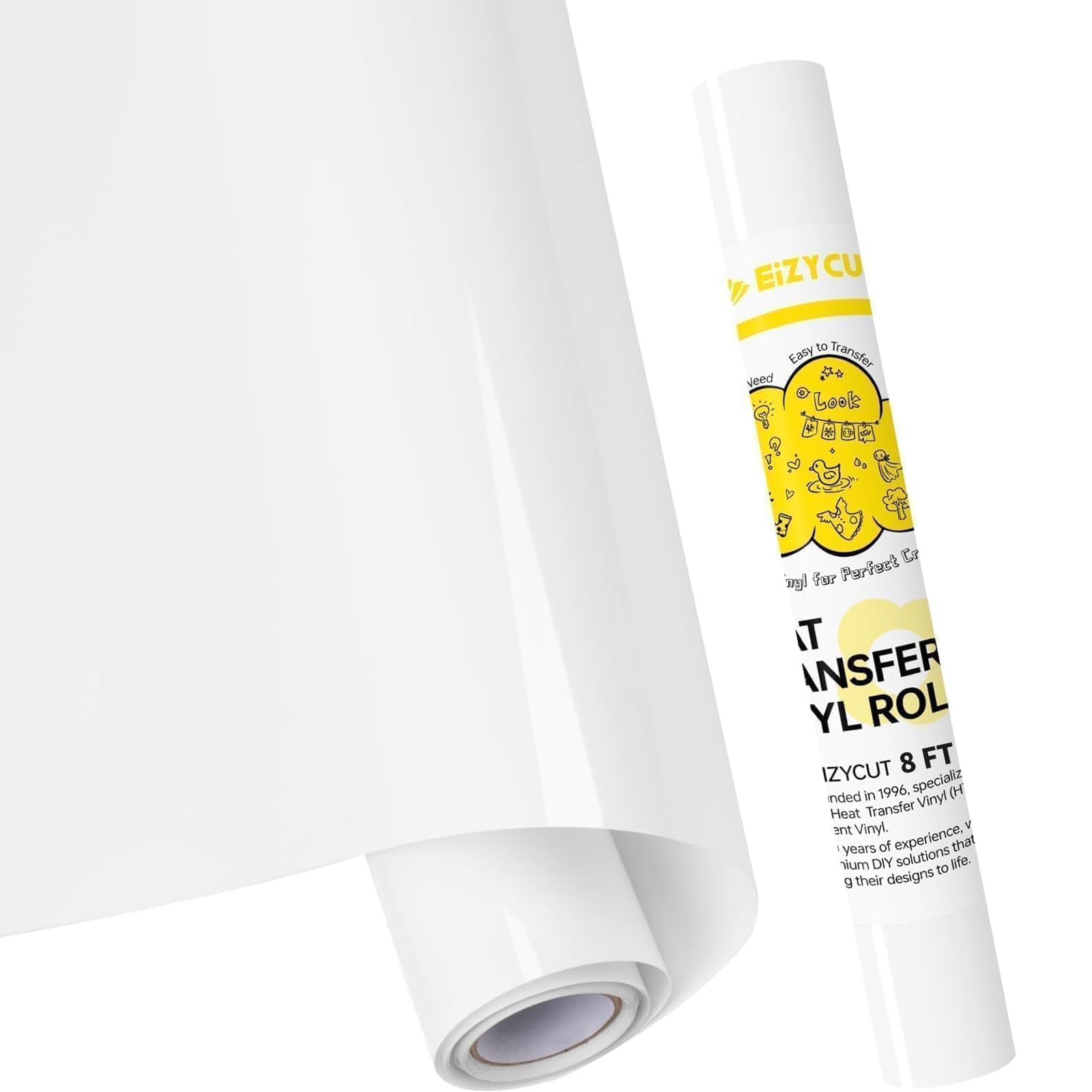 Photo 1 of White HTV Heat Transfer Vinyl - Eizycut 12" x 8FT Easy to Cut & Weed White Iron on Vinyl Roll for T Shirts, Fabrics & DIY Projects, Durable HTV Compatible with All Cutting Machines