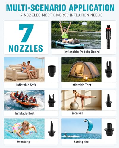 Tonsim Electric Paddle Board Pump Rechargeable 20 PSI, 15600mAh Cordless SUP Pump with 4 Modes, Dual-Stage Inflation & Deflation, Auto-Off, 12V DC Car Connector, LED Light, Black