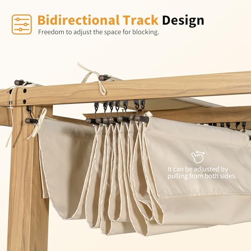 10'x13' Retractable Pergola Canopy, Aluminum Outdoor Patio Gazebo with Adjustable Roof & Sun Shade Canopy, Faux Wood Grain Metal Pergola for Backyard, Deck, Garden, Beige image 24