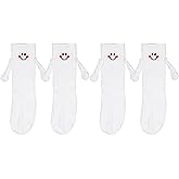 XIHIRCD 2 Pairs Hand Holding Socks for Kids, Funny Magnetic Mid-Tube Socks White Smile Face Matching Crazy Silly Slipper Socks Friendship Birthday Gift for Children Toddler (6-9 Years)