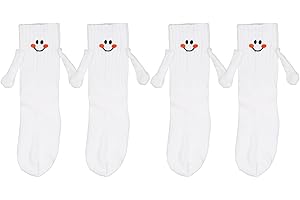 2 Pairs Hand Holding Socks for Kids, Funny Magnetic Mid-Tube Socks White Smile Face Matching Crazy Silly Slipper Socks Friend