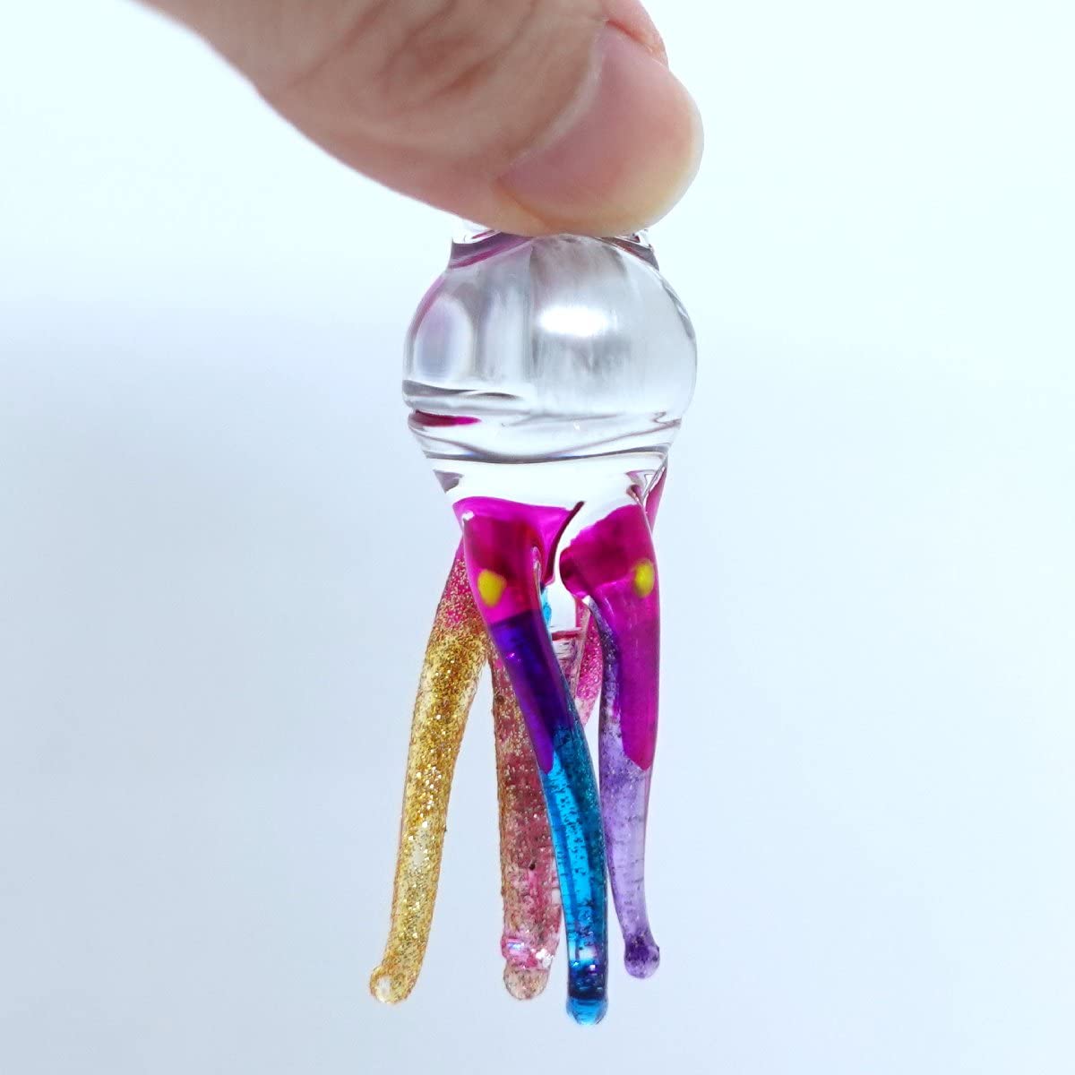 Sansukjai Jellyfish Miniature Figurines Animals Hand Painted Blown Glass Art 22k Gold Trim Sea Collectible Gift Decorate Ornament, Multi