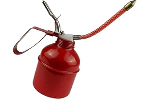 Manual Oiler Can, Red Lever Style Lubrication Oiling Can Pump, Iron Oil Can with Flexible Hose for Machinery, Vehicles, House