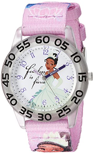 DISNEY Girl's 'Tiana' Quartz Plastic and Nylon Casual Watch, Color:Purple (Model: WDS000131)