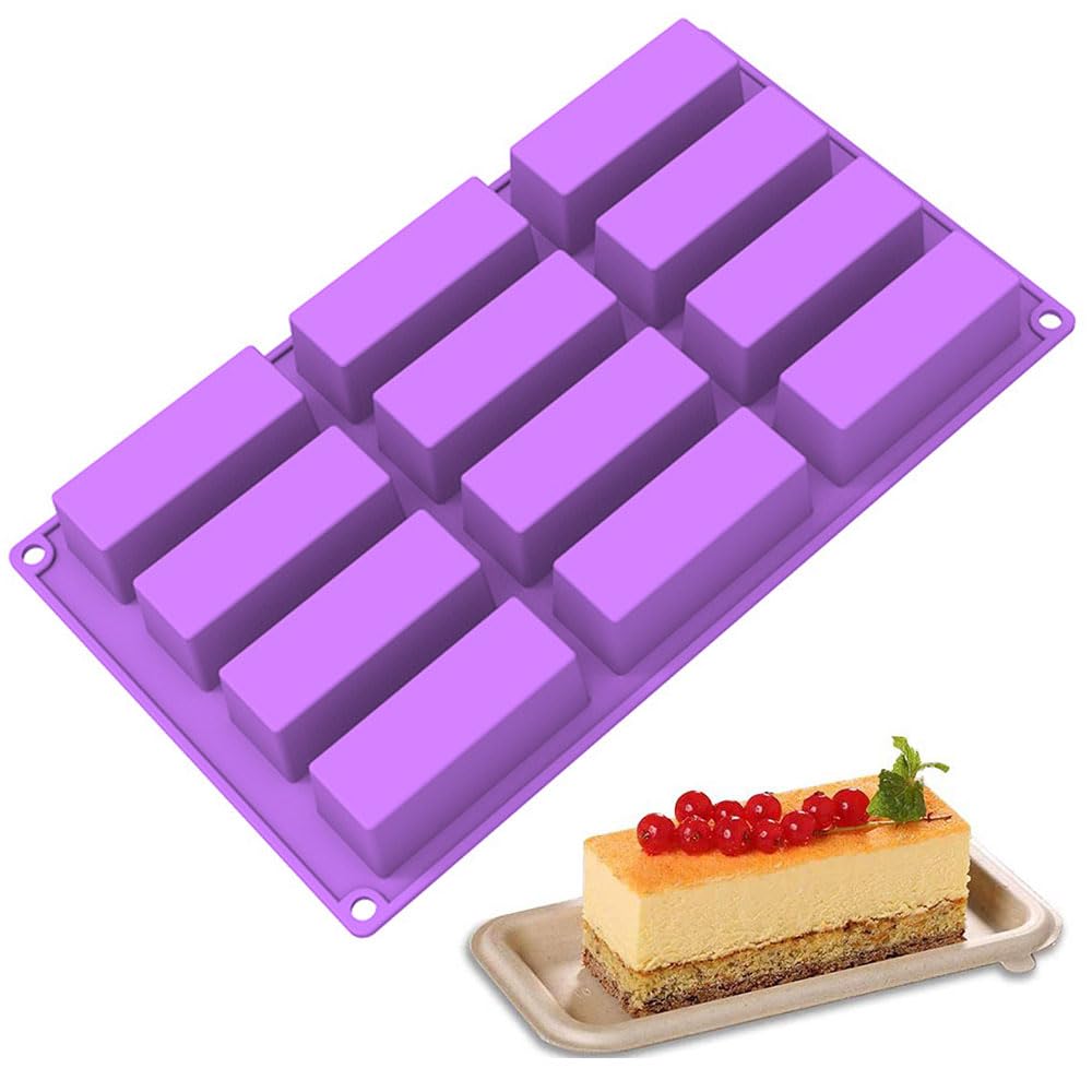 Silicone Rectangle Molds - 12 Cavity Rectangular Cake Mould for Baking Bread, Brownie, Cheesecake, Butter Soap